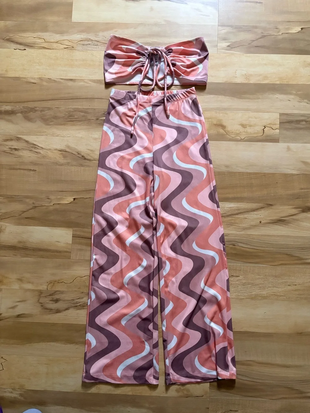 Princess Polly Pink Brown Wave-Print Two-Piece Set